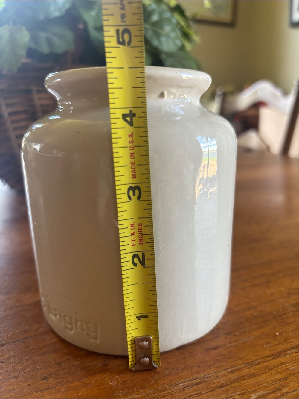 Vintage LAB-Langny French beige glazed pottery 4 3/4” mustard pot - Picture 7 of 9